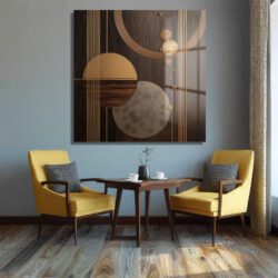 Lüks Dokunuş: Altın ve Kahve Tonlarında Modern Soyut Cam Tablo