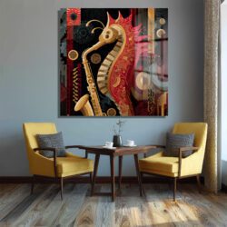 Cazın Ritmi Denizatı Saksafon Sanat Cam Tablo Duvar Dekoru Cazın Ritmi Denizatı Saksafon Sanat Cam Tablo