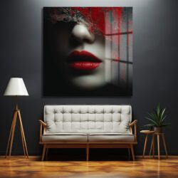 Gizemli Kırmızı Dudaklar Modern Soyut Sanat Cam Tablo Duvar Dekoru Gizemli Kırmızı Dudaklar Modern Soyut Sanat Cam Tablo