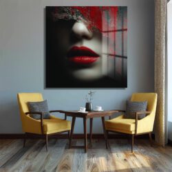 Gizemli Kırmızı Dudaklar Modern Soyut Sanat Cam Tablo Duvar Dekoru Gizemli Kırmızı Dudaklar Modern Soyut Sanat Cam Tablo