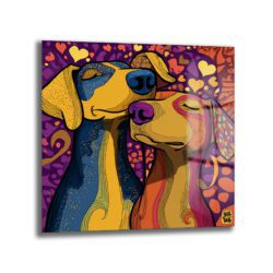 Aşk Dolu Köpekler Temalı Canlı Renkli Modern Cam Tablo Duvar Dekoru Aşk Dolu Köpekler Temalı Canlı Renkli Modern Cam Tablo