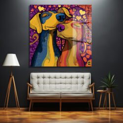 Aşk Dolu Köpekler Temalı Canlı Renkli Modern Cam Tablo Duvar Dekoru Aşk Dolu Köpekler Temalı Canlı Renkli Modern Cam Tablo
