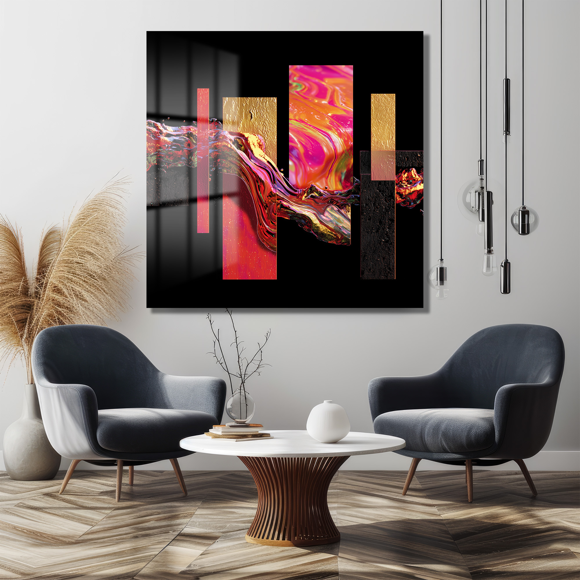Enerjik Akışkan Sanat Cam Tablo - Modern Duvar Dekoru Duvar Dekoru Enerjik Akışkan Sanat Cam Tablo - Modern Duvar Dekoru