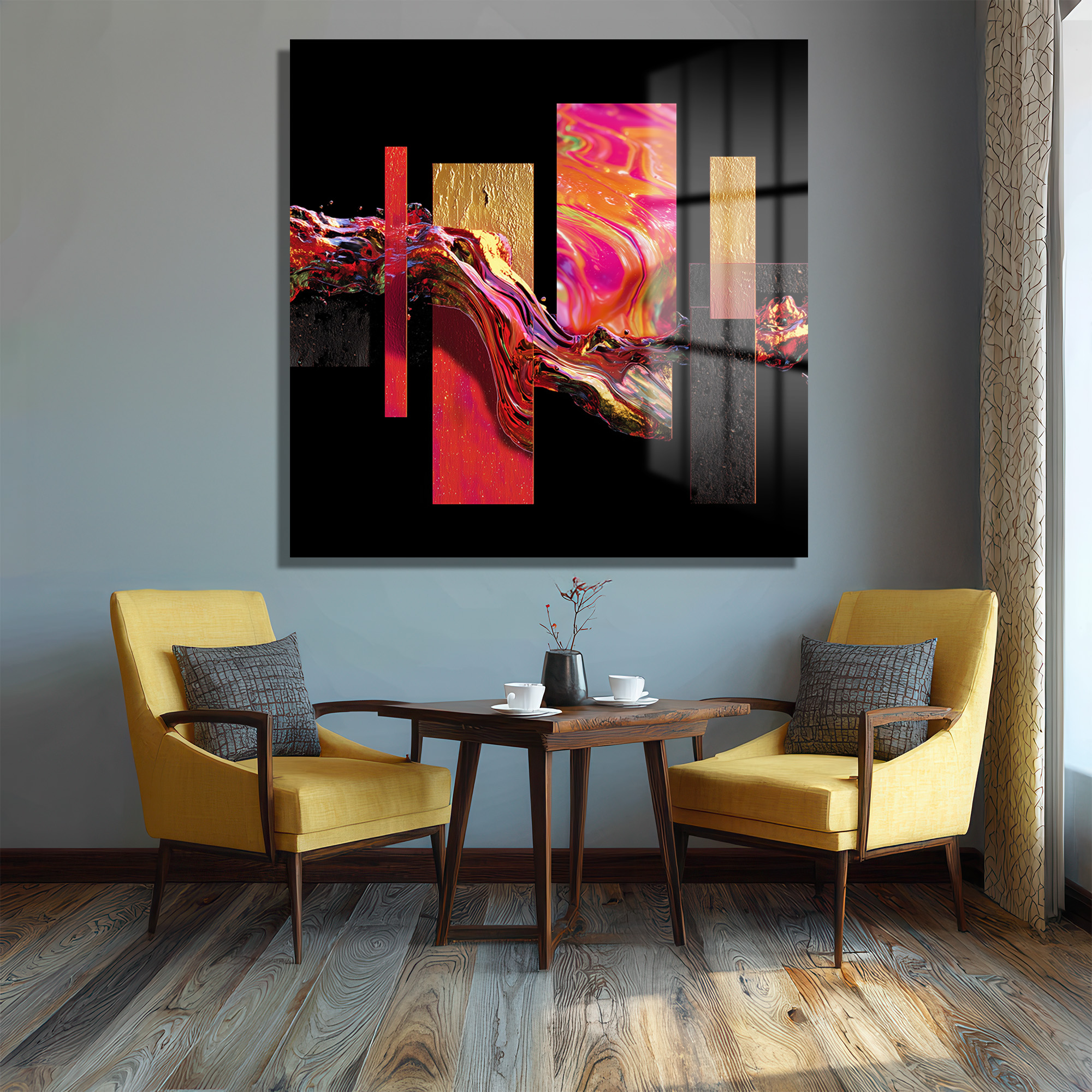 Enerjik Akışkan Sanat Cam Tablo - Modern Duvar Dekoru Duvar Dekoru Enerjik Akışkan Sanat Cam Tablo - Modern Duvar Dekoru