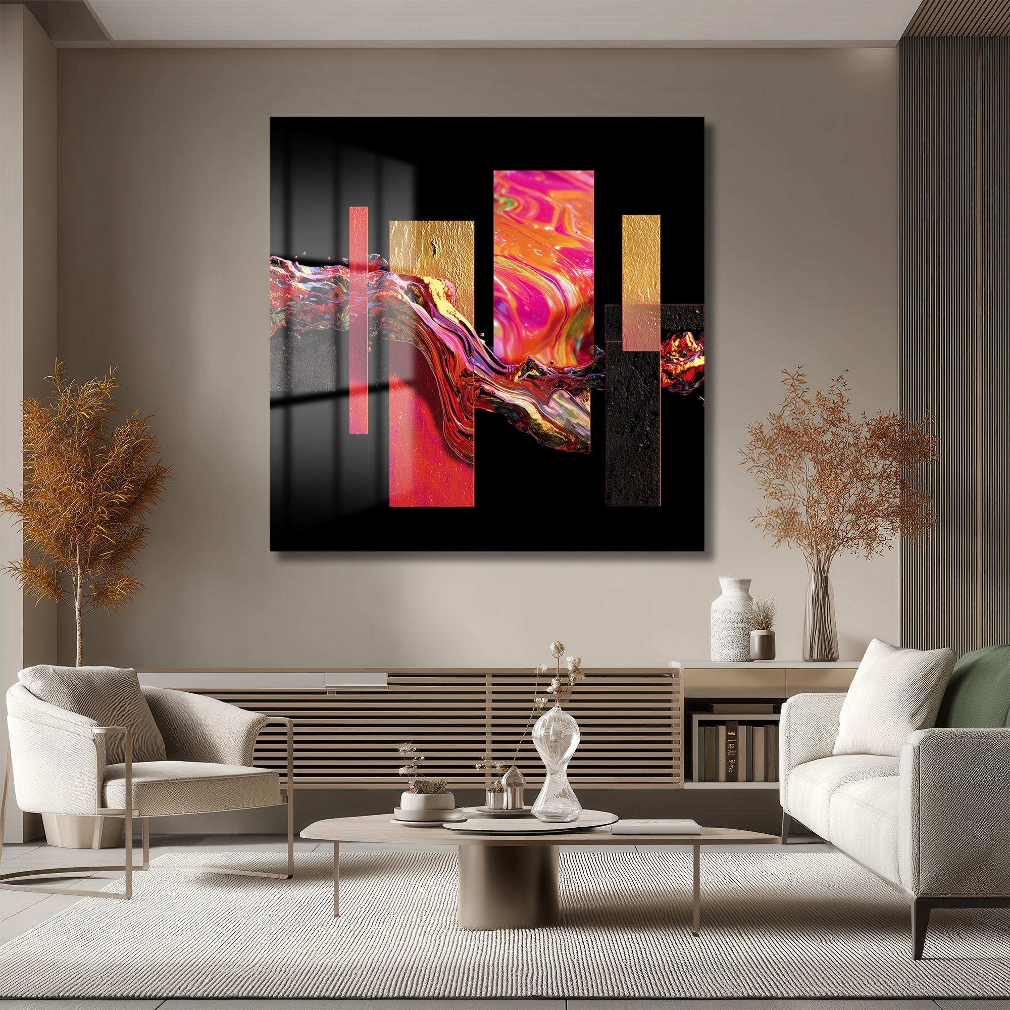 Enerjik Akışkan Sanat Cam Tablo - Modern Duvar Dekoru Duvar Dekoru Enerjik Akışkan Sanat Cam Tablo - Modern Duvar Dekoru