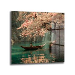 Sakura Çiçekleri ve Tekne: Huzurlu Japon Manzarası Cam Tablo Duvar Dekoru Sakura Çiçekleri ve Tekne: Huzurlu Japon Manzarası Cam Tablo