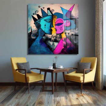 Modern Aşk Temalı Soyut Sanat Temperli Cam Tablo - Glazella Modern Aşk Temalı Soyut Sanat Temperli Cam Tablo - Glazella