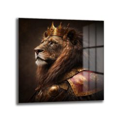 Aslan Kral Taçlı Zırhlı Cam Tablo - Duvar Sanatı Duvar Dekoru Aslan Kral Taçlı Zırhlı Cam Tablo - Duvar Sanatı