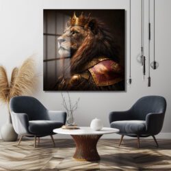 Aslan Kral Taçlı Zırhlı Cam Tablo - Duvar Sanatı Duvar Dekoru Aslan Kral Taçlı Zırhlı Cam Tablo - Duvar Sanatı