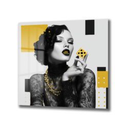 Art Deco Glamour: Altın Zar ve Gizemli Kadın Cam Tablo - Glazella