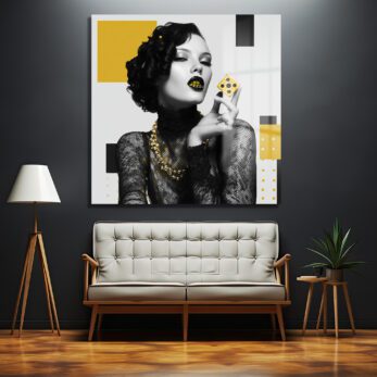 Art Deco Glamour: Altın Zar ve Gizemli Kadın Cam Tablo - Glazella Art Deco Glamour: Altın Zar ve Gizemli Kadın Cam Tablo - Glazella