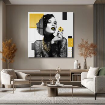 Art Deco Glamour: Altın Zar ve Gizemli Kadın Cam Tablo - Glazella Art Deco Glamour: Altın Zar ve Gizemli Kadın Cam Tablo - Glazella