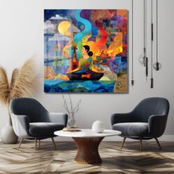 Ruhun Melodisi: Meditasyon ve Müzik Temalı Sanatsal Cam Tablo Duvar Dekoru Ruhun Melodisi: Meditasyon ve Müzik Temalı Sanatsal Cam Tablo