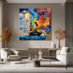 Ruhun Melodisi: Meditasyon ve Müzik Temalı Sanatsal Cam Tablo Duvar Dekoru Ruhun Melodisi: Meditasyon ve Müzik Temalı Sanatsal Cam Tablo