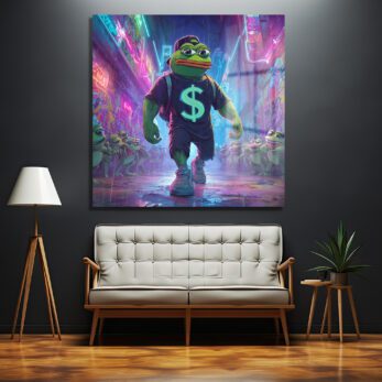 Pepe the Frog Neon Işıklar Altında: Dijital Sanat Cam Tablo - Glazella