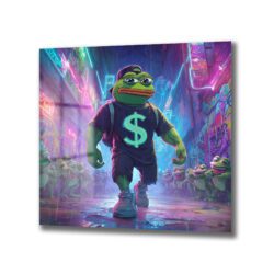 Pepe the Frog Neon Işıklar Altında: Dijital Sanat Cam Tablo Duvar Dekoru Pepe the Frog Neon Işıklar Altında: Dijital Sanat Cam Tablo