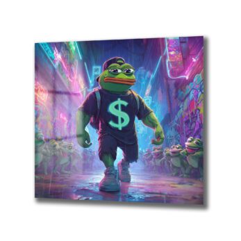 Pepe the Frog Neon Işıklar Altında: Dijital Sanat Cam Tablo - Glazella