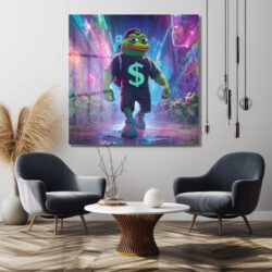 Pepe the Frog Neon Işıklar Altında: Dijital Sanat Cam Tablo Duvar Dekoru Pepe the Frog Neon Işıklar Altında: Dijital Sanat Cam Tablo