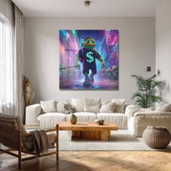 Pepe the Frog Neon Işıklar Altında: Dijital Sanat Cam Tablo Duvar Dekoru Pepe the Frog Neon Işıklar Altında: Dijital Sanat Cam Tablo