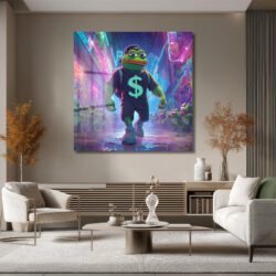 Pepe the Frog Neon Işıklar Altında: Dijital Sanat Cam Tablo Duvar Dekoru Pepe the Frog Neon Işıklar Altında: Dijital Sanat Cam Tablo