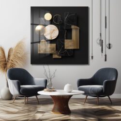 Lüks Geometrik Siyah Mermer ve Altın Detaylı Cam Tablo Duvar Dekoru Lüks Geometrik Siyah Mermer ve Altın Detaylı Cam Tablo