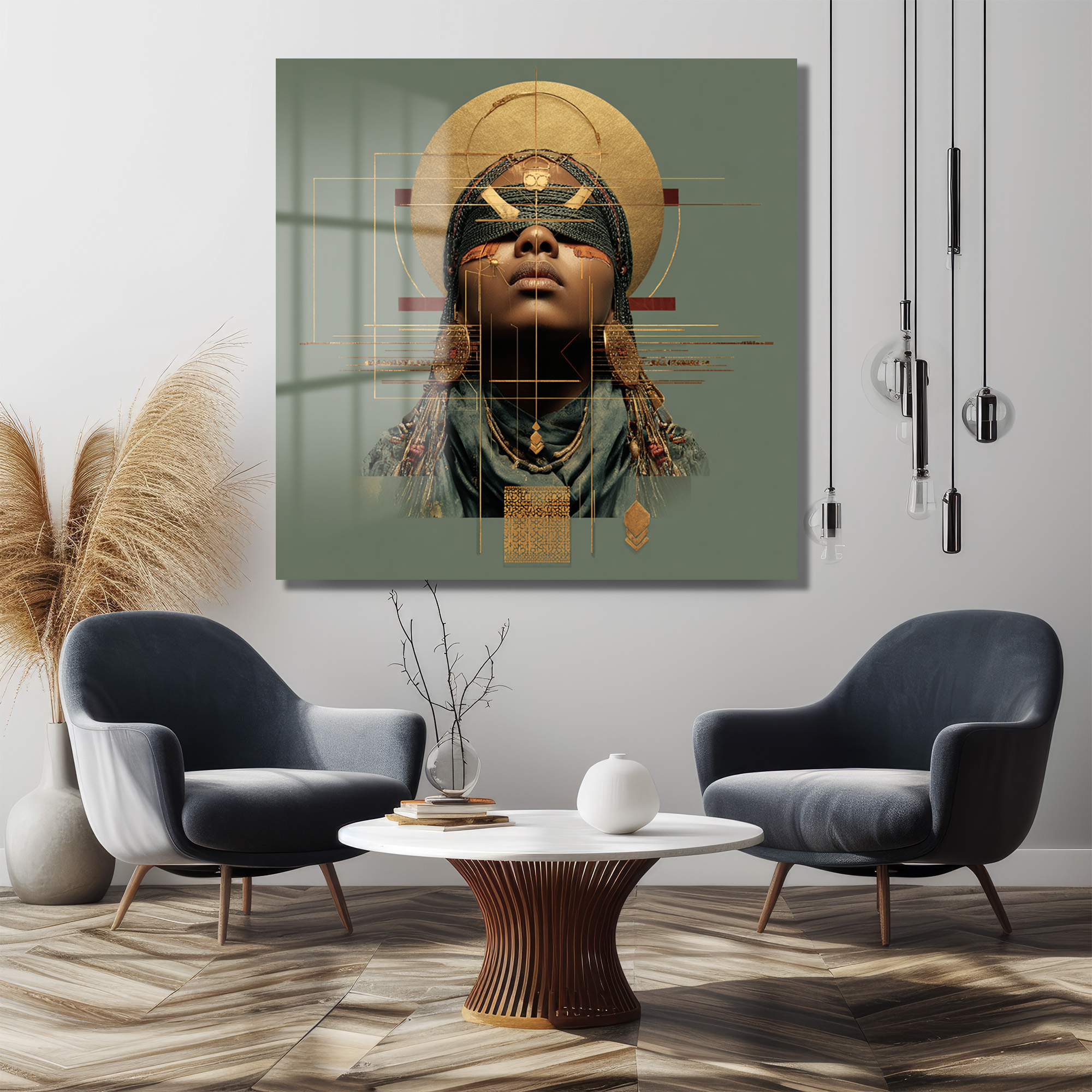 Afrofuturizm Bilgelik Portresi Dekoratif Cam Tablo Duvar Dekoru Afrofuturizm Bilgelik Portresi Dekoratif Cam Tablo