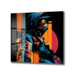 Urban Taktik Sanat: Neon Renklerde Hoodlu Figür Cam Tablo - Glazella Urban Taktik Sanat: Neon Renklerde Hoodlu Figür Cam Tablo - Glazella