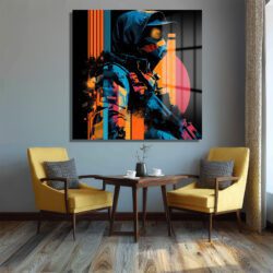 Urban Taktik Sanat: Neon Renklerde Hoodlu Figür Cam Tablo Duvar Dekoru Urban Taktik Sanat: Neon Renklerde Hoodlu Figür Cam Tablo