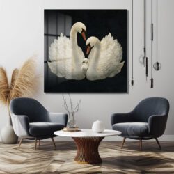 Beyaz Kuğu Ailesi Modern Cam Tablo - Evinize Zarafet Katın Duvar Dekoru Beyaz Kuğu Ailesi Modern Cam Tablo - Evinize Zarafet Katın