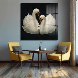Beyaz Kuğu Ailesi Modern Cam Tablo - Evinize Zarafet Katın Duvar Dekoru Beyaz Kuğu Ailesi Modern Cam Tablo - Evinize Zarafet Katın