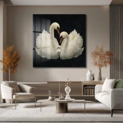Beyaz Kuğu Ailesi Modern Cam Tablo - Evinize Zarafet Katın Duvar Dekoru Beyaz Kuğu Ailesi Modern Cam Tablo - Evinize Zarafet Katın