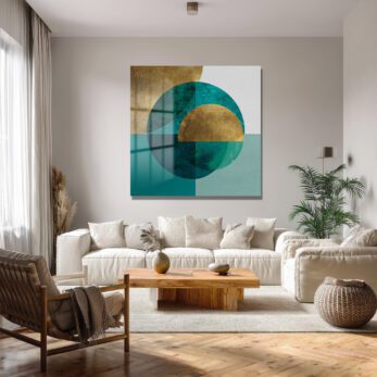 Asil Turkuaz ve Altın Detaylı Geometrik Cam Tablo - Glazella Asil Turkuaz ve Altın Detaylı Geometrik Cam Tablo - Glazella