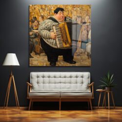 Neşeli Akordeoncu Müzik Ziyafeti Cam Tablo Duvar Dekoru Neşeli Akordeoncu Müzik Ziyafeti Cam Tablo