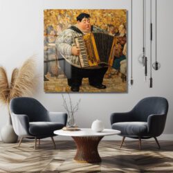 Neşeli Akordeoncu Müzik Ziyafeti Cam Tablo Duvar Dekoru Neşeli Akordeoncu Müzik Ziyafeti Cam Tablo