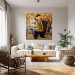 Neşeli Akordeoncu Müzik Ziyafeti Cam Tablo Duvar Dekoru Neşeli Akordeoncu Müzik Ziyafeti Cam Tablo