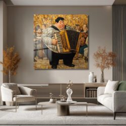 Neşeli Akordeoncu Müzik Ziyafeti Cam Tablo Duvar Dekoru Neşeli Akordeoncu Müzik Ziyafeti Cam Tablo