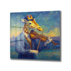 Van Gogh Tarzı Keman Çalan Zürafa Cam Tablo Duvar Dekoru Van Gogh Tarzı Keman Çalan Zürafa Cam Tablo