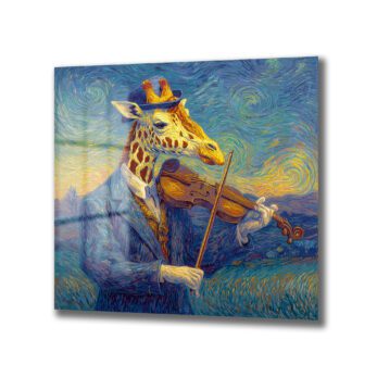 Van Gogh Tarzı Keman Çalan Zürafa Cam Tablo - Glazella