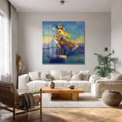 Van Gogh Tarzı Keman Çalan Zürafa Cam Tablo Duvar Dekoru Van Gogh Tarzı Keman Çalan Zürafa Cam Tablo