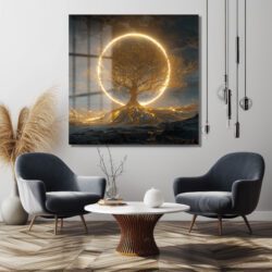 Altın Işıltılı Hayat Ağacı Cam Tablo Duvar Dekoru Altın Işıltılı Hayat Ağacı Cam Tablo
