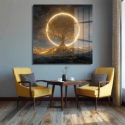 Altın Işıltılı Hayat Ağacı Cam Tablo Duvar Dekoru Altın Işıltılı Hayat Ağacı Cam Tablo