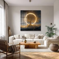 Altın Işıltılı Hayat Ağacı Cam Tablo Duvar Dekoru Altın Işıltılı Hayat Ağacı Cam Tablo