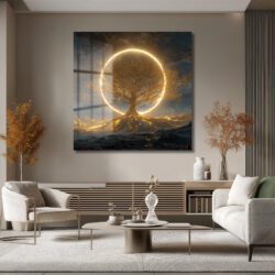 Altın Işıltılı Hayat Ağacı Cam Tablo Duvar Dekoru Altın Işıltılı Hayat Ağacı Cam Tablo