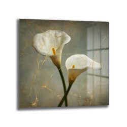Kintsugi Calla Lily Cam Tablo: Altın Dokunuşlu Zarafet Duvar Dekoru Kintsugi Calla Lily Cam Tablo: Altın Dokunuşlu Zarafet