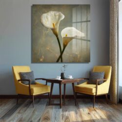 Kintsugi Calla Lily Cam Tablo: Altın Dokunuşlu Zarafet Duvar Dekoru Kintsugi Calla Lily Cam Tablo: Altın Dokunuşlu Zarafet