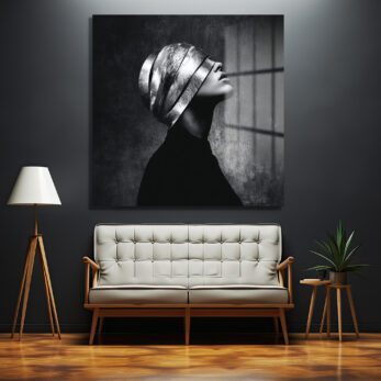 Gümüş Maskeli Kadın Modern Sanat Cam Tablo - Glazella