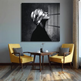 Gümüş Maskeli Kadın Modern Sanat Cam Tablo - Glazella