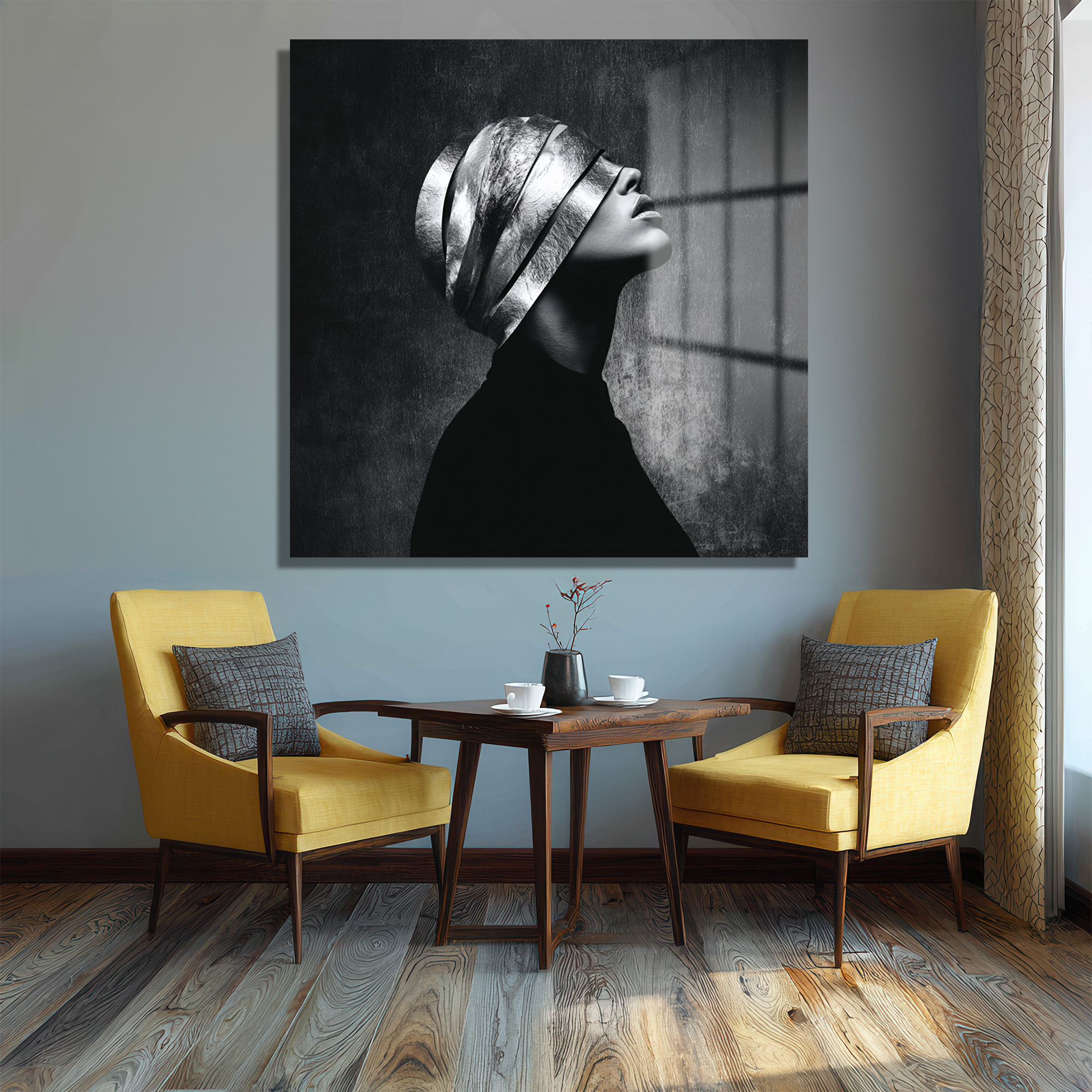 Gümüş Maskeli Kadın Modern Sanat Cam Tablo Duvar Dekoru Gümüş Maskeli Kadın Modern Sanat Cam Tablo