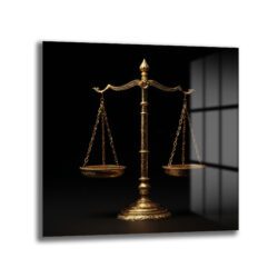 Adaletin Zarafeti: Altın Terazi Temalı Şık Cam Tablo Duvar Dekoru Adaletin Zarafeti: Altın Terazi Temalı Şık Cam Tablo