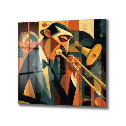 Caz Müzisyeni Kübist Cam Tablo - Glazella Sanat Koleksiyonu Duvar Dekoru Caz Müzisyeni Kübist Cam Tablo - Glazella Sanat Koleksiyonu